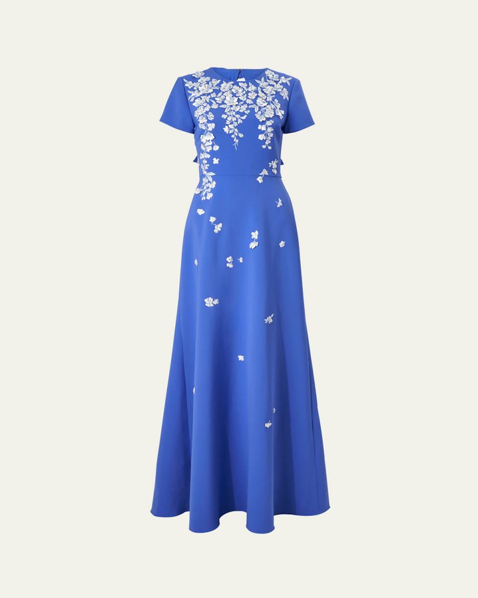 Bow-Embellished Embroidered Applique Gown